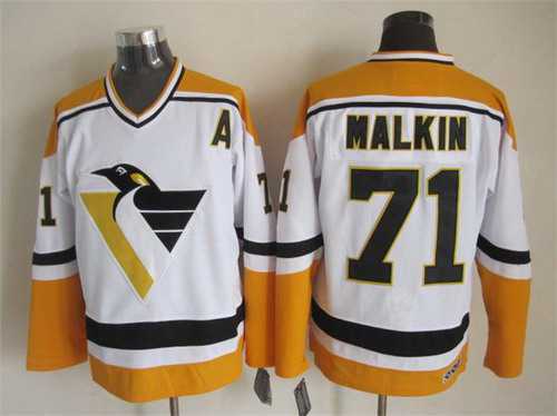 Pittsburgh Penguins #71 Evgeni Malkin 1993 White With Yellow CCM Vintage Throwback Jersey