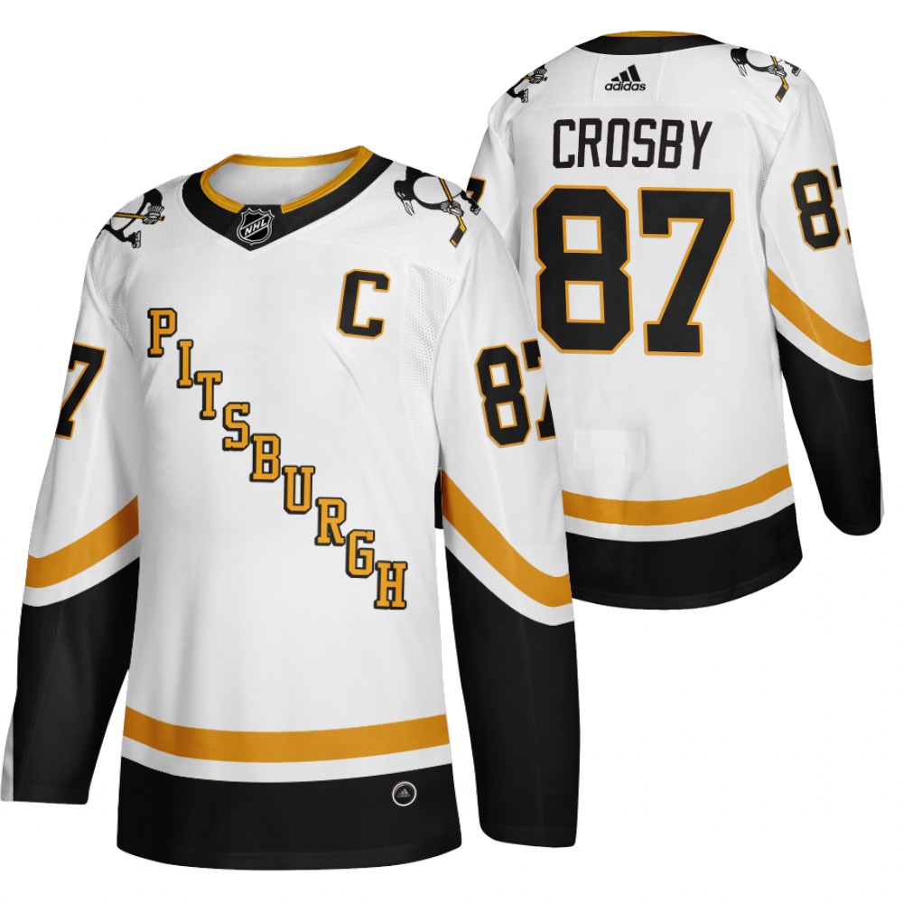 Pittsburgh Penguins #87 Sidney Crosby White Men's Adidas 2020-21 Reverse Retro Alternate NHL Jersey