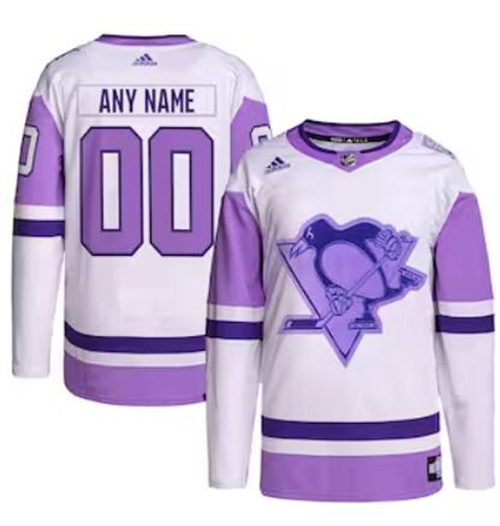Pittsburgh Penguins adidas Hockey Fights Cancer Primegreen Men/Women/Youth Unisex Authentic Custom White-Purple Jersey