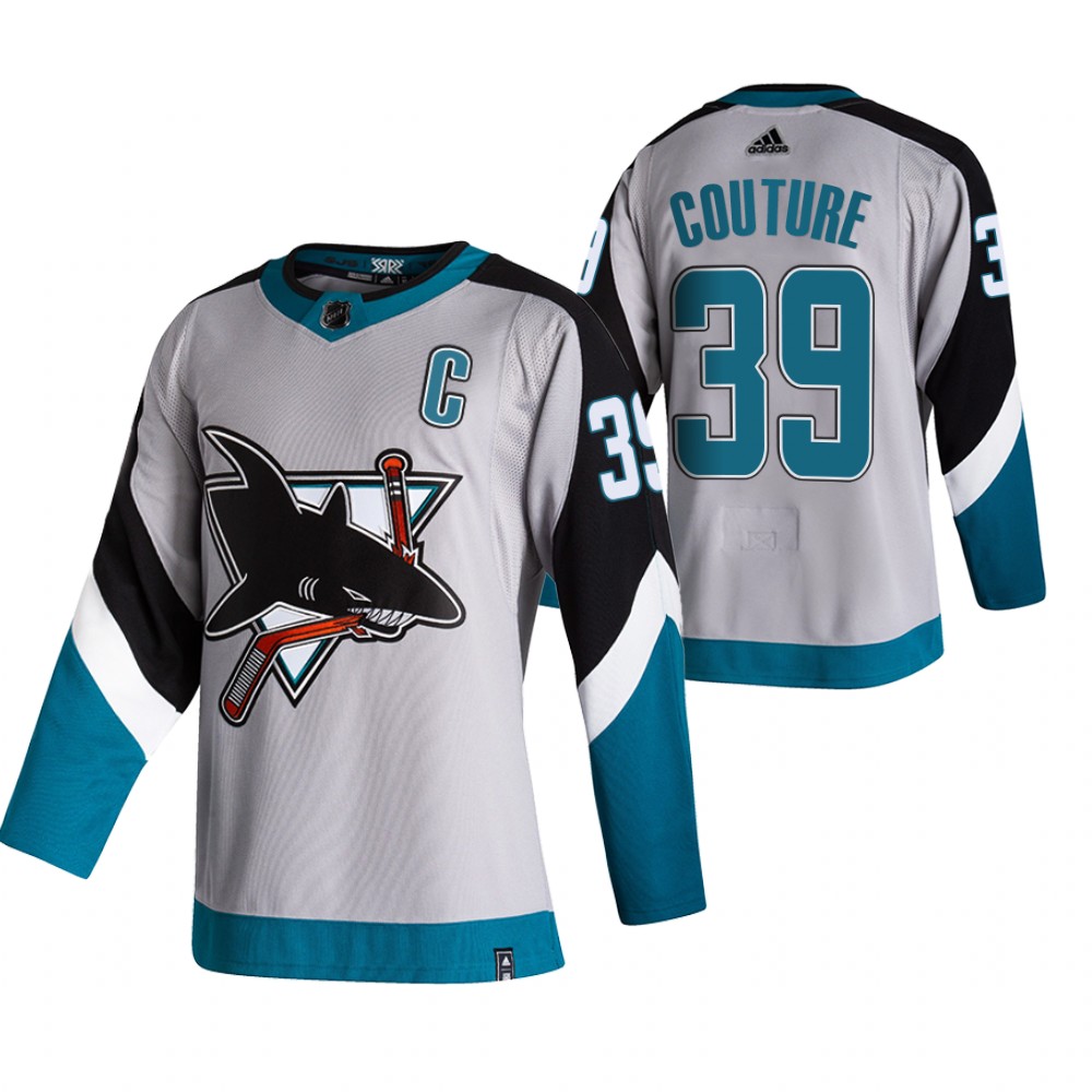 San Jose Sharks #39 Logan Couture Grey Men's Adidas 2020-21 Reverse Retro Alternate NHL Jersey