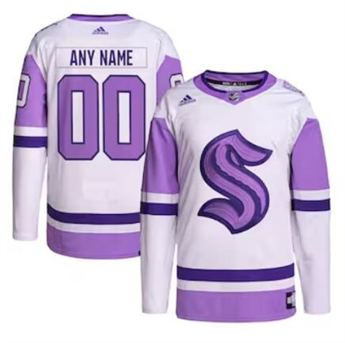 Seattle Kraken adidas Hockey Fights Cancer Primegreen Men/Women/Youth Unisex Authentic Custom White-Purple Jersey