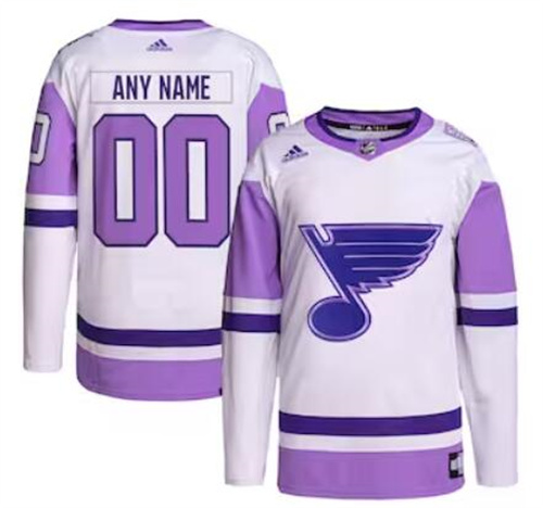 St. Louis Blues adidas Hockey Fights Cancer Primegreen Men/Women/Youth Unisex Authentic Custom White-Purple Jersey