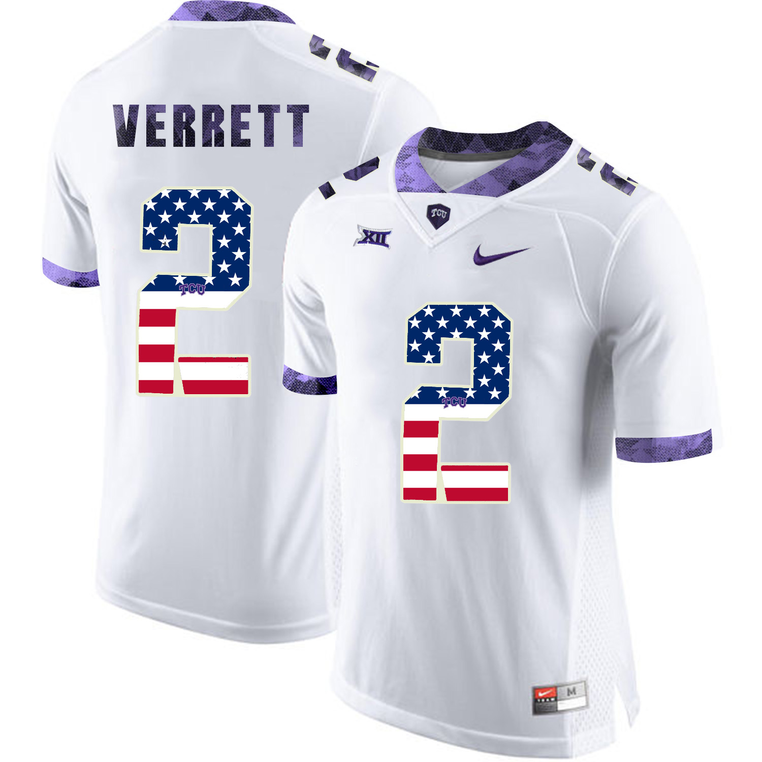 TCU Horned Frogs 2 Jason Verrett White USA Flag College Football Jersey