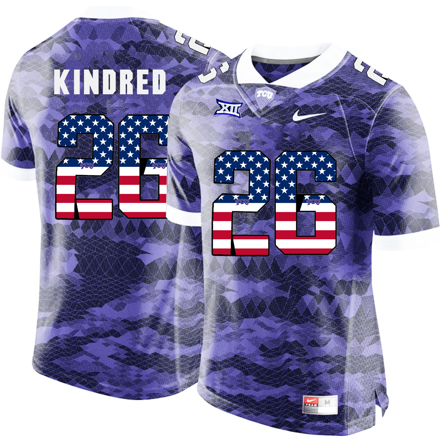 TCU Horned Frogs 26 Derrick Kindred Purple USA Flag College Football Jersey