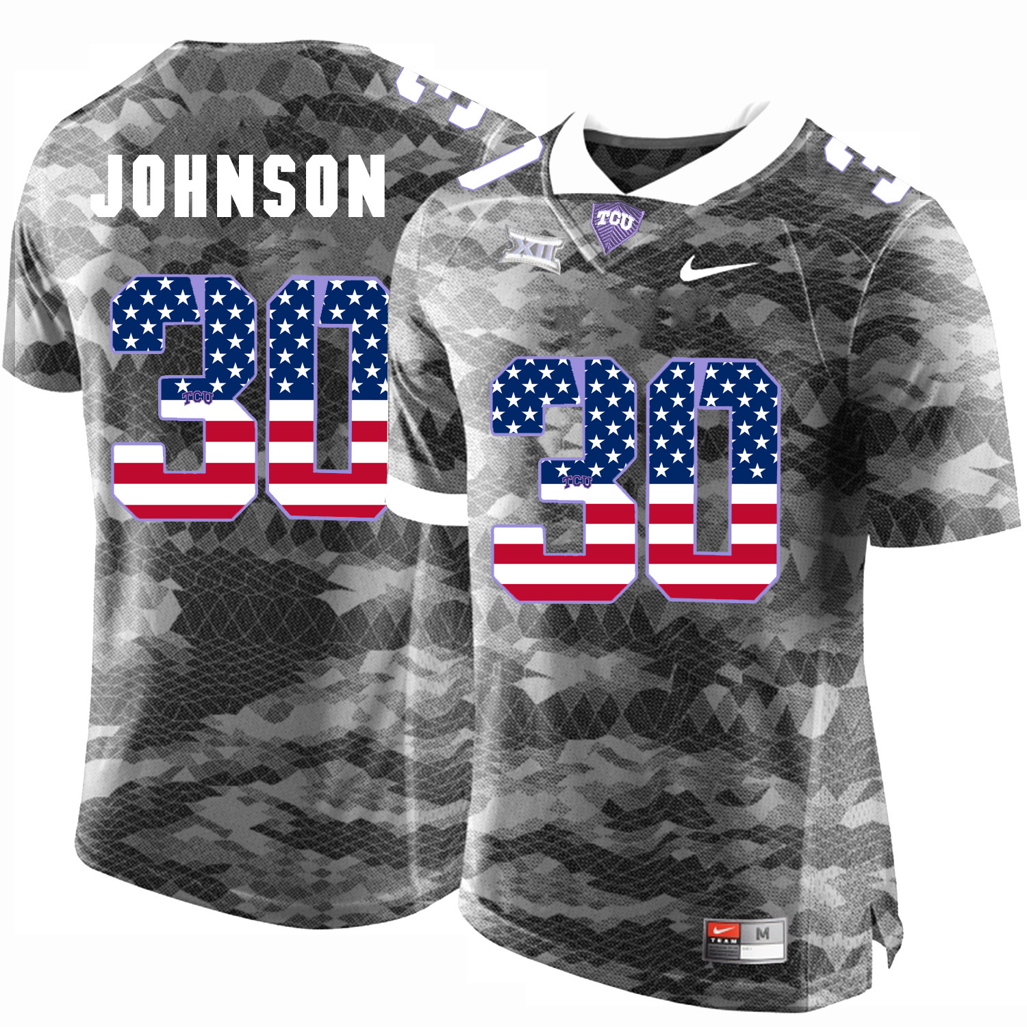 TCU Horned Frogs 30 Denzel Johnson Gray USA Flag College Football Jersey
