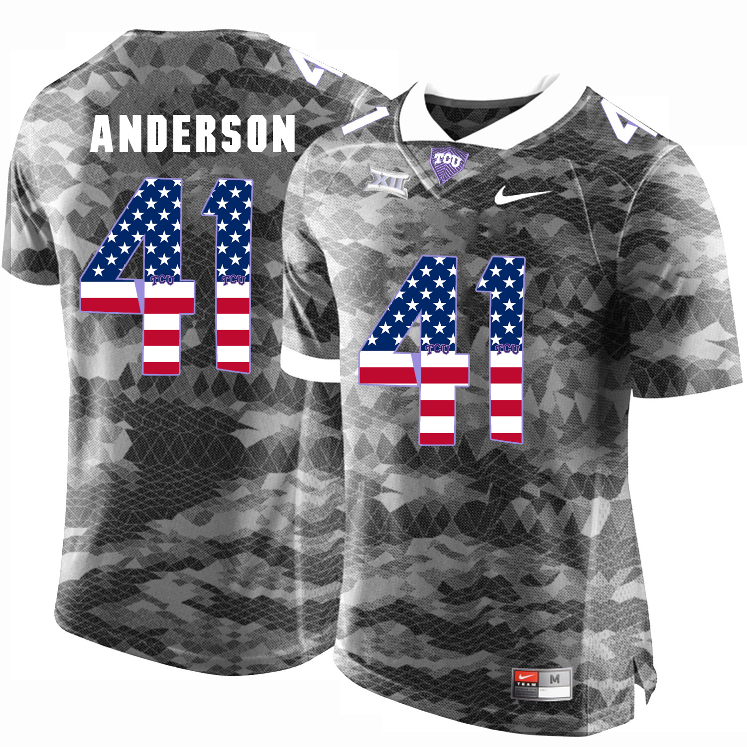 TCU Horned Frogs 41 Jonathan Anderson Gray USA Flag College Football Jersey
