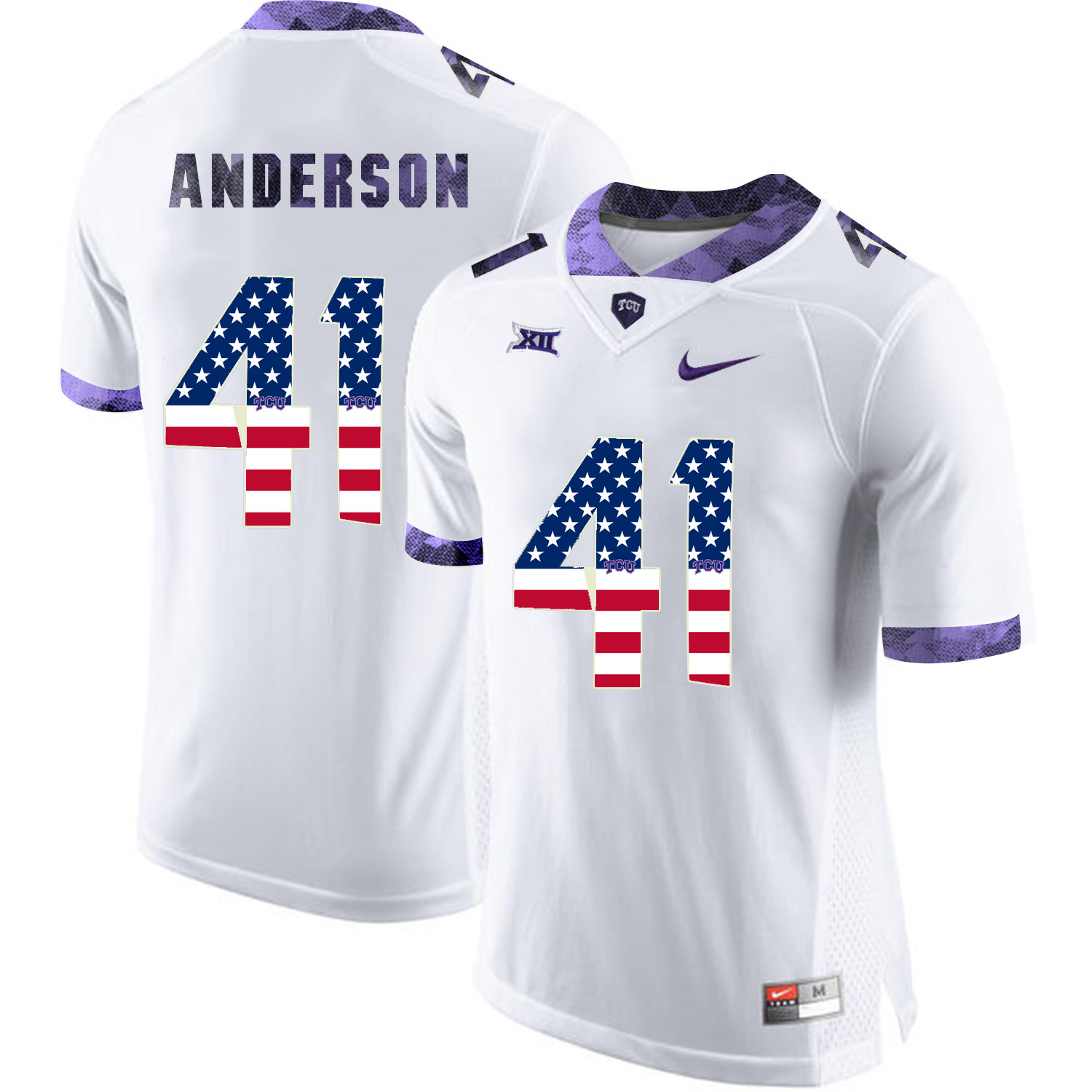 TCU Horned Frogs 41 Jonathan Anderson White USA Flag College Football Jersey