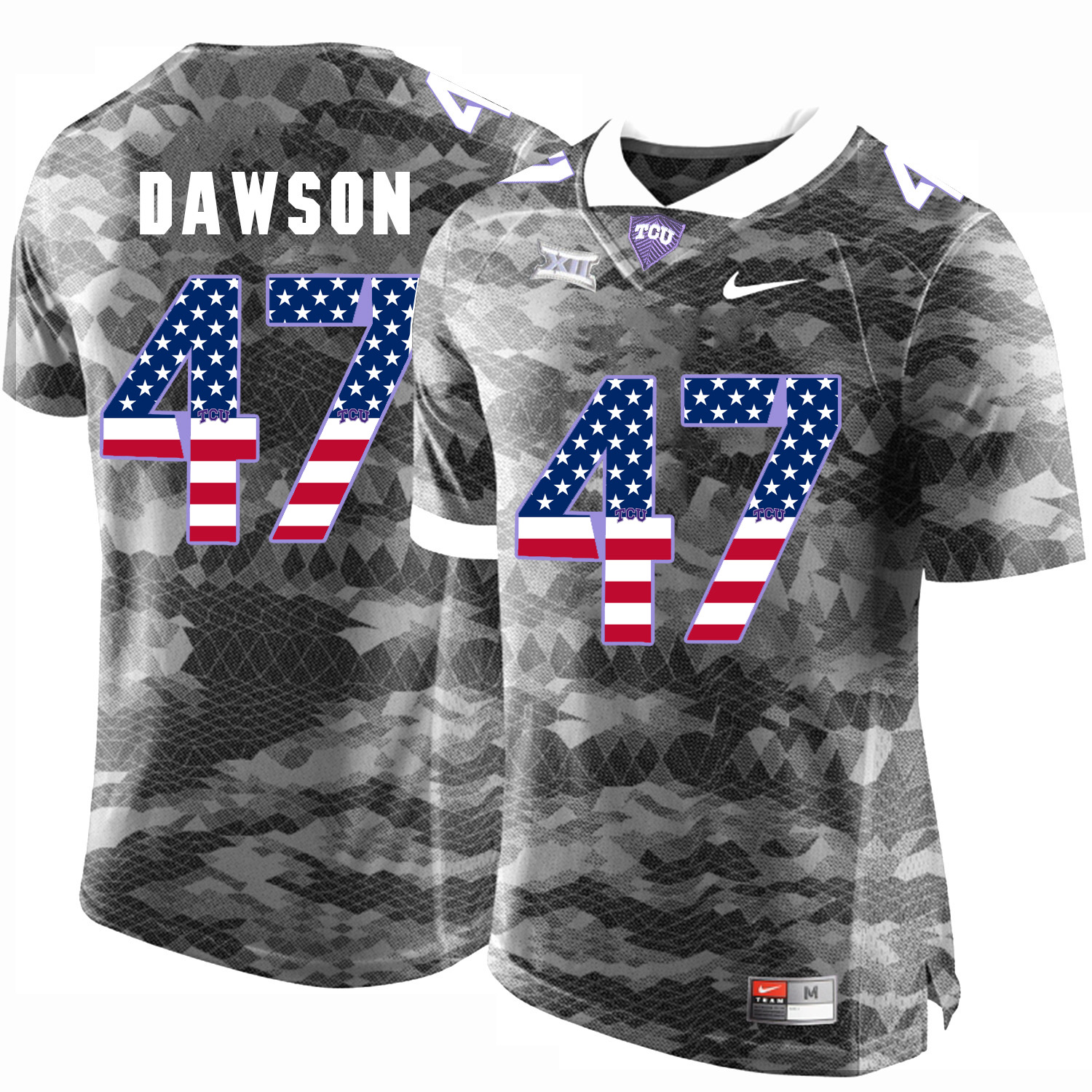 TCU Horned Frogs 47 P.J. Dawson Gray USA Flag College Football Jersey