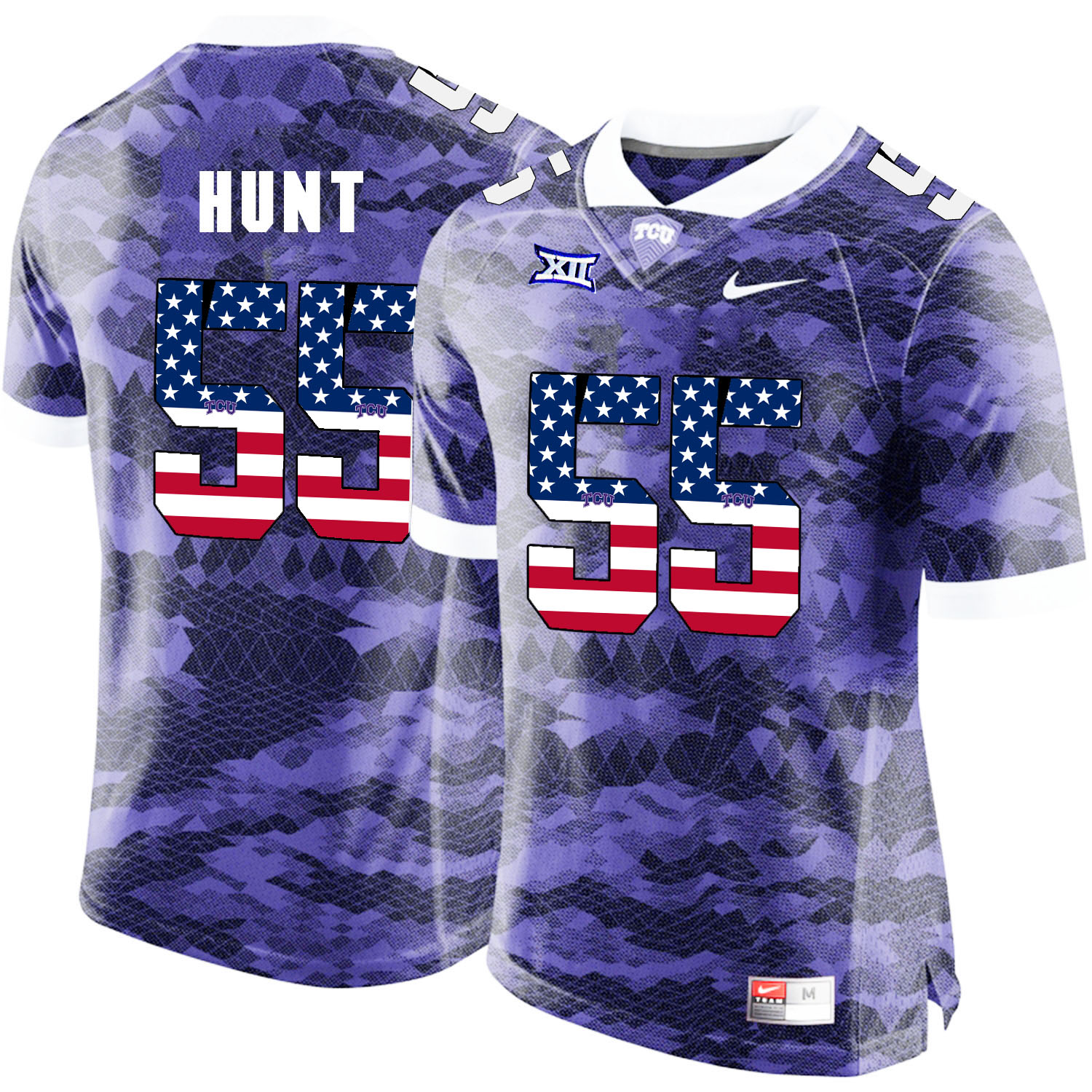 TCU Horned Frogs 55 Joey Hunt Purple USA Flag College Football Jersey