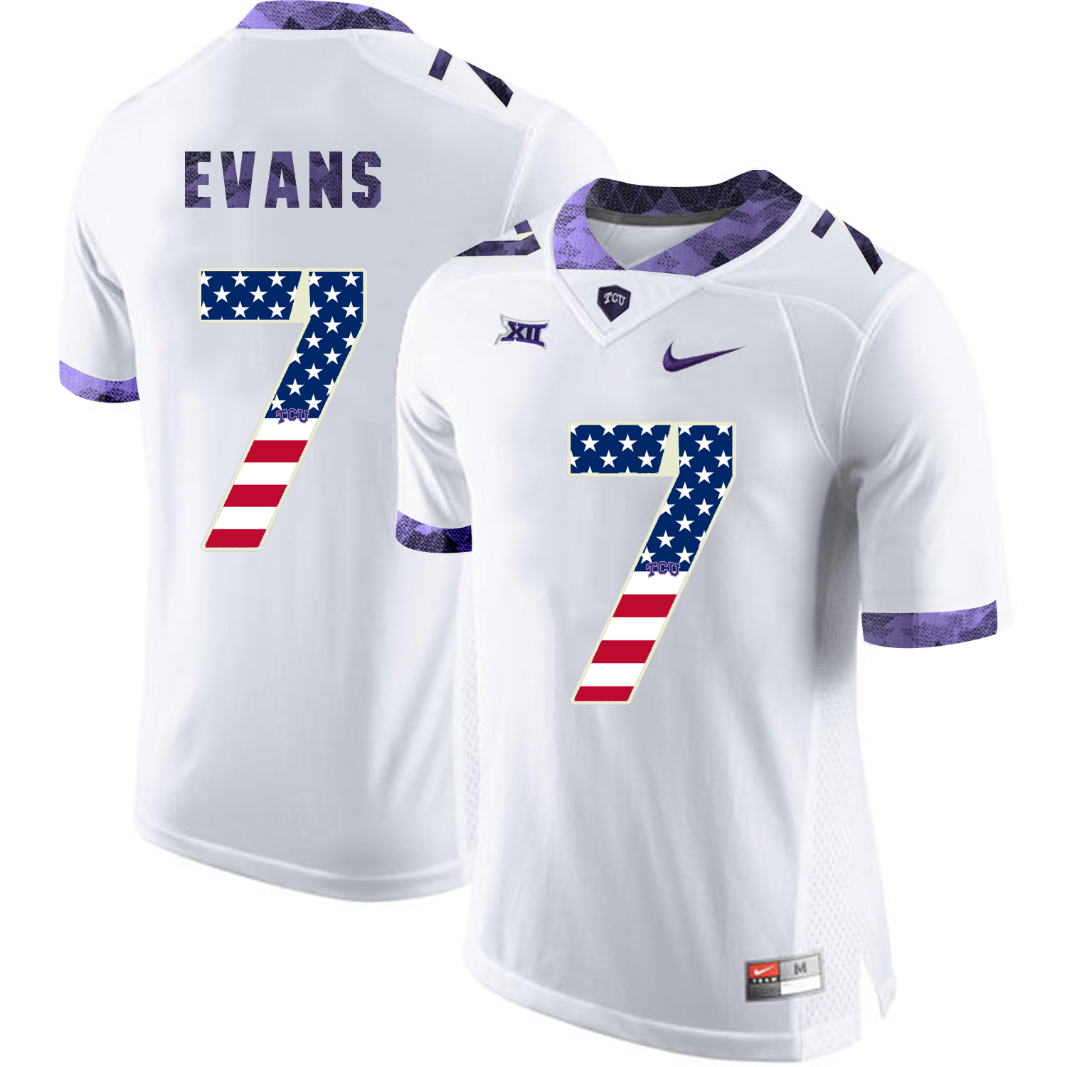 TCU Horned Frogs 7 EVANS White USA Flag College Football Jersey