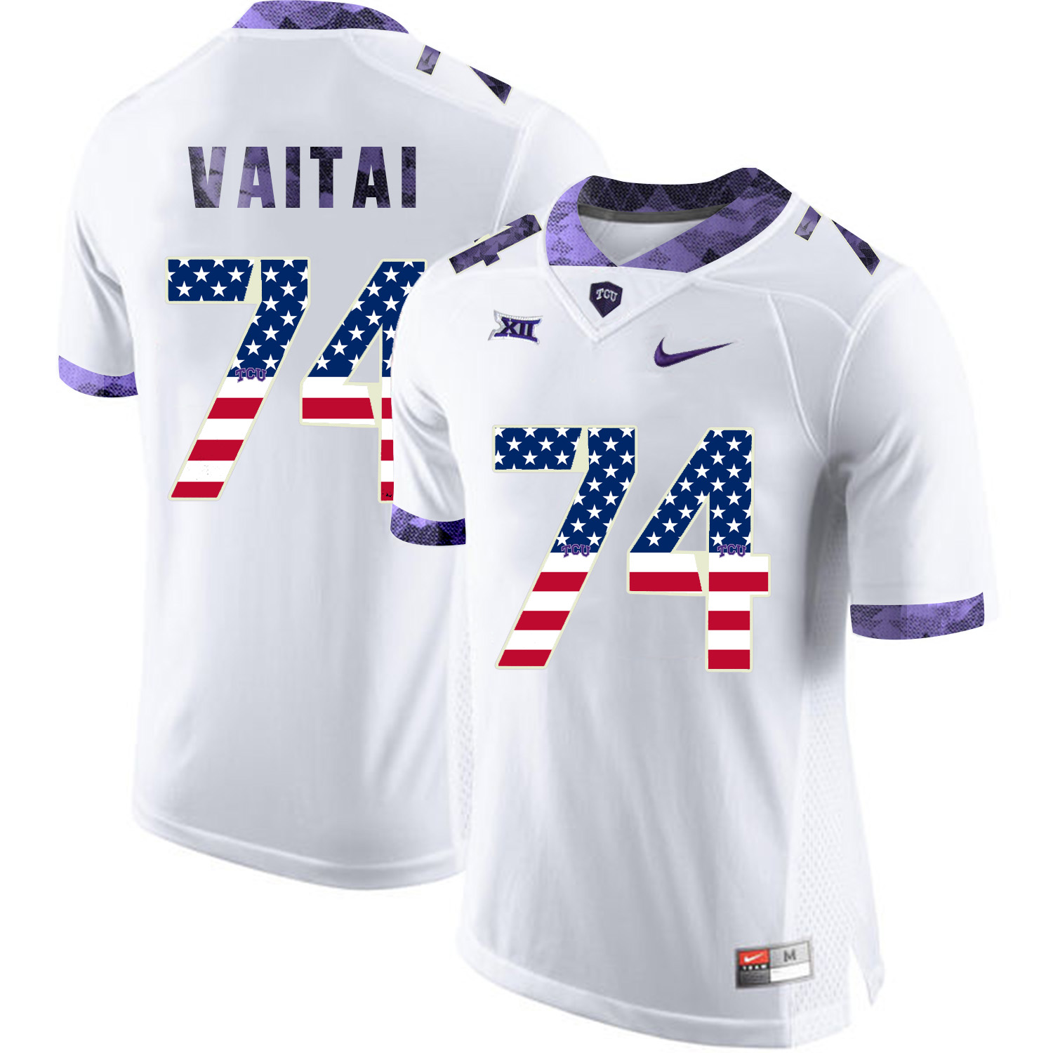 TCU Horned Frogs 74 Halapoulivaati Vaitai White USA Flag College Football Jersey
