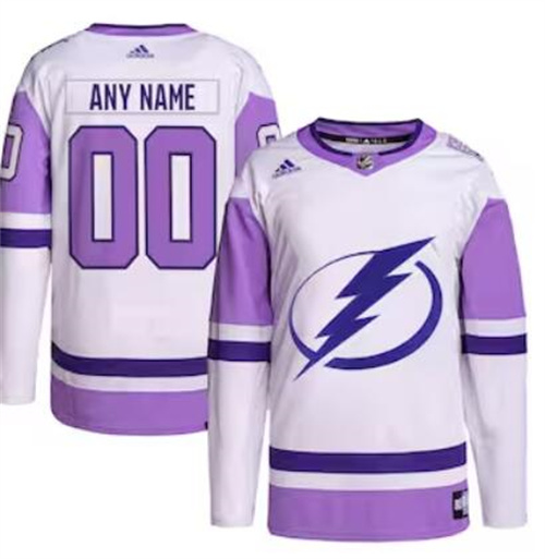 Tampa Bay Lightning adidas Hockey Fights Cancer Primegreen Men/Women/Youth Unisex Authentic Custom White-Purple Jersey