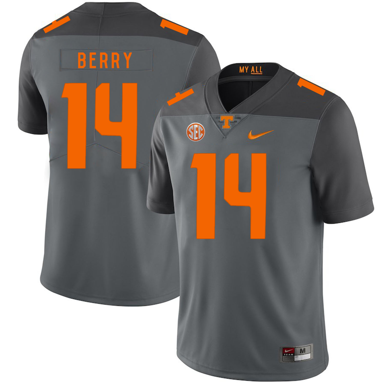 Tennessee Volunteers 14 Eric Berry Gray Nike College Football Jersey