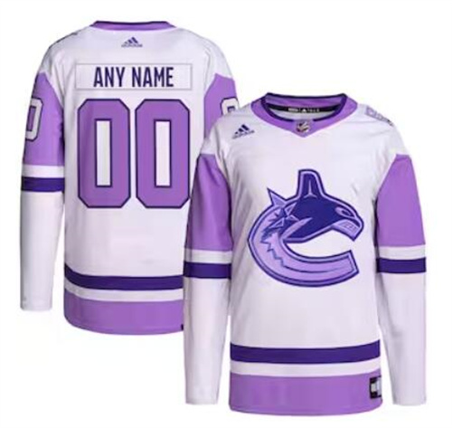 Vancouver Canucks adidas Hockey Fights Cancer Primegreen Men/Women/Youth Unisex Authentic Custom White-Purple Jersey