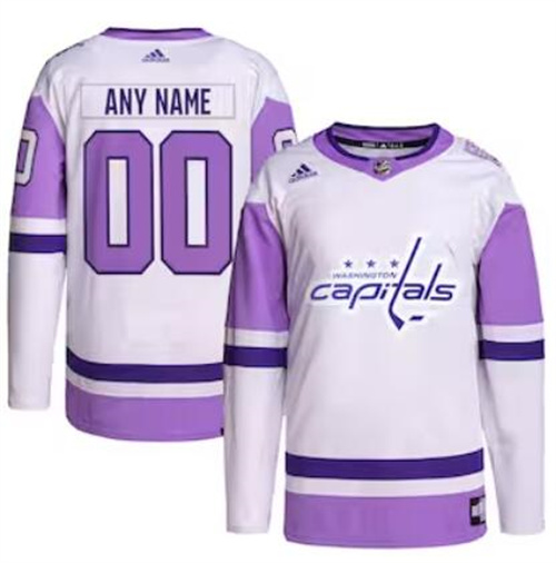 Washington Capitals adidas Hockey Fights Cancer Primegreen Men/Women/Youth Unisex Authentic Custom White-Purple Jersey
