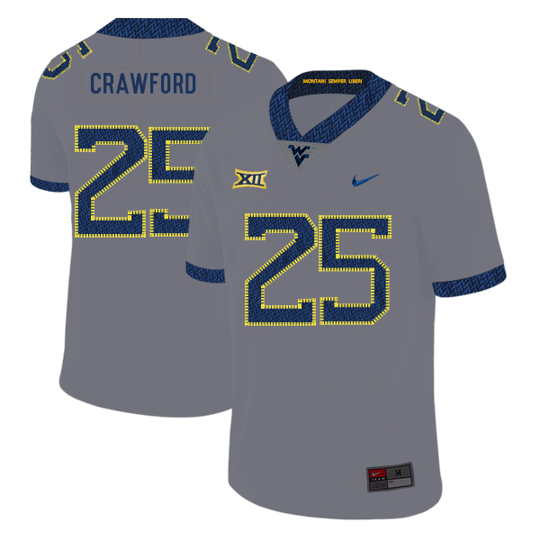 West Virginia Mountaineers 25 Justin Crawford Gray College Football Jersey