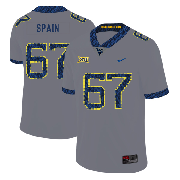 West Virginia Mountaineers 67 Quinton Spain Gray College Football Jersey
