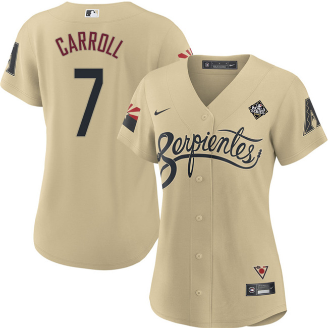 Women's Arizona Diamondbacks #7 Corbin Carroll Gold 2023 World Series City Connect Stitched Baseball Jersey(Run Small)