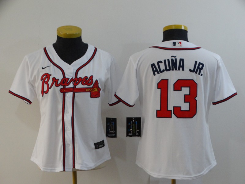 Women's Atlanta Braves #13 Ronald Acuna Jr. White Stitched MLB Cool Base Nike Jersey