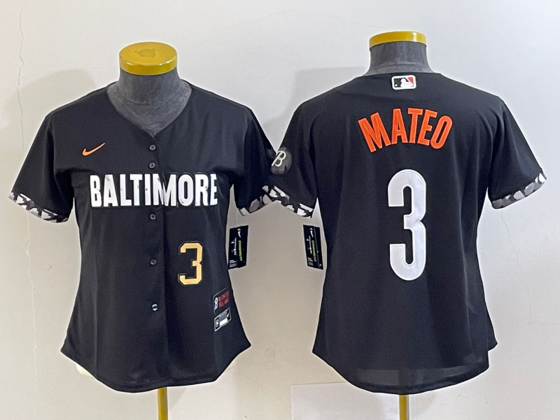 Women's Baltimore Orioles #3 Jorge Mateo Number Black 2023 City Connect Cool Base Stitched Jersey 1