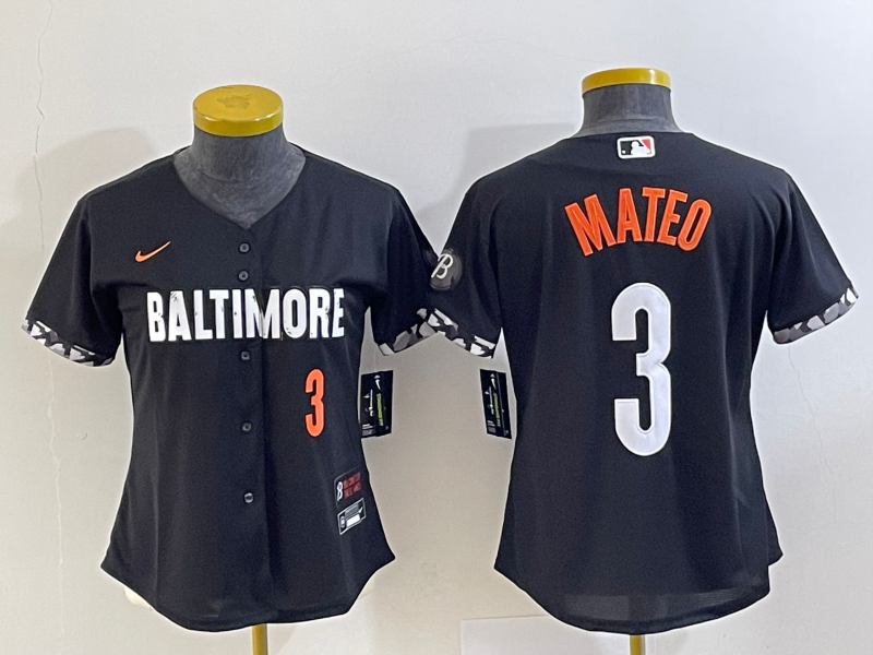 Women's Baltimore Orioles #3 Jorge Mateo Number Black 2023 City Connect Cool Base Stitched Jersey 2