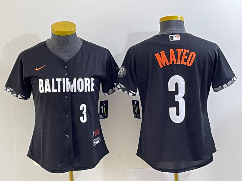 Women's Baltimore Orioles #3 Jorge Mateo Number Black 2023 City Connect Cool Base Stitched Jersey