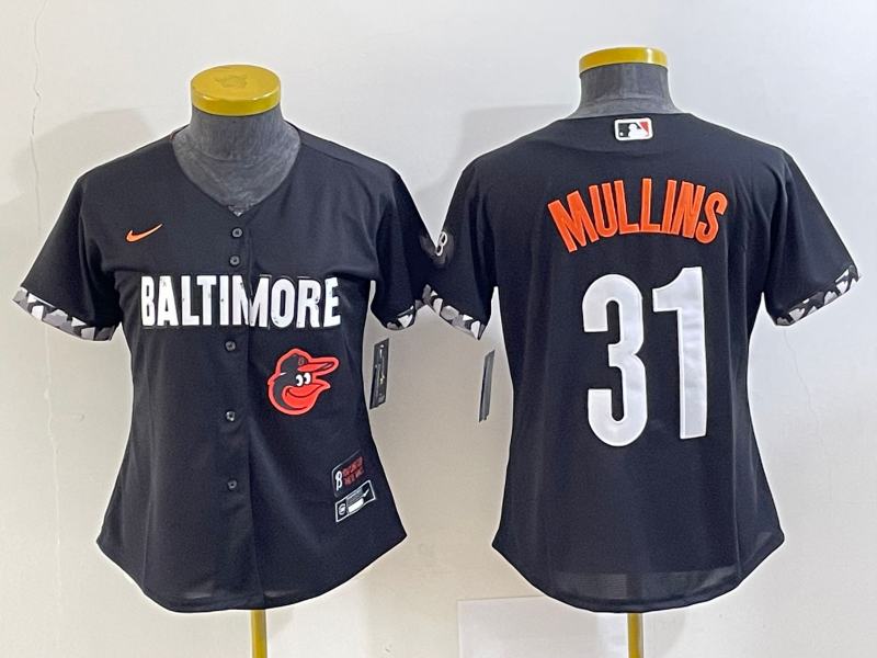 Women's Baltimore Orioles #31 Cedric Mullins Black 2023 City Connect Cool Base Stitched Jersey 1