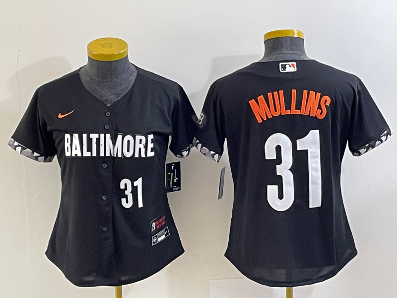 Women's Baltimore Orioles #31 Cedric Mullins Number Black 2023 City Connect Cool Base Stitched Jersey 1
