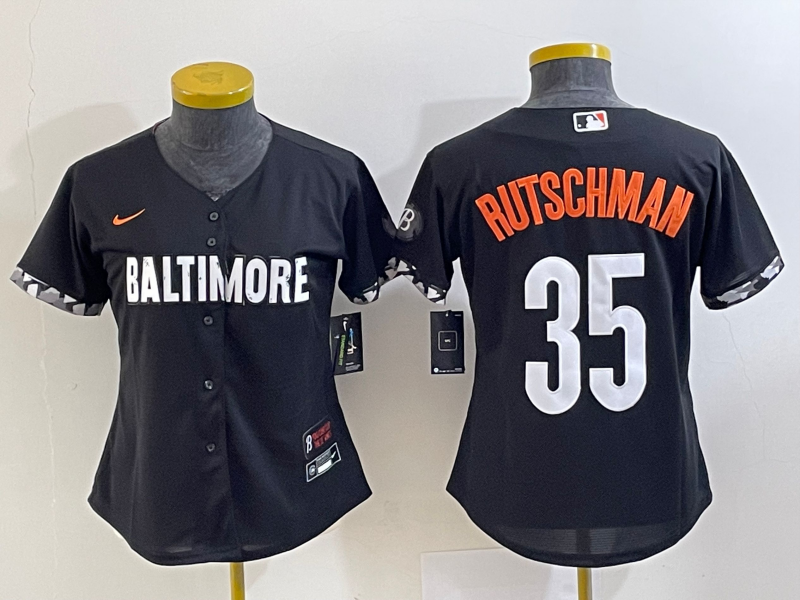 Women's Baltimore Orioles #35 Adley Rutschman Black 2023 City Connect Cool Base Stitched Jersey