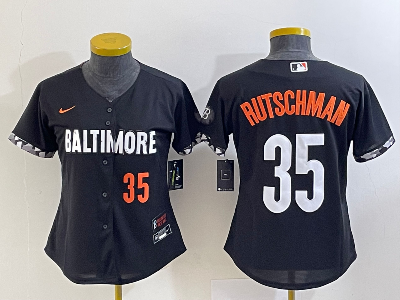 Women's Baltimore Orioles #35 Adley Rutschman Number Black 2023 City Connect Cool Base Stitched Jersey 2