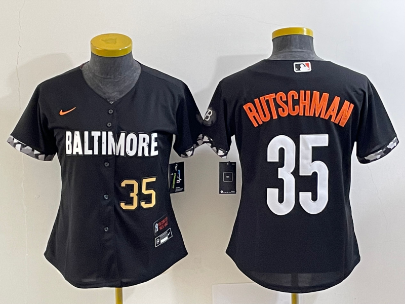 Women's Baltimore Orioles #35 Adley Rutschman Number Black 2023 City Connect Cool Base Stitched Jersey
