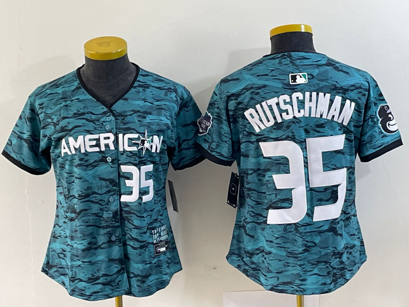 Women's Baltimore Orioles #35 Adley Rutschman Teal 2023 All Star Cool Base Stitched Baseball Jersey