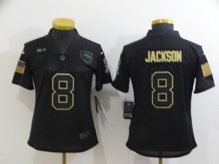 Women's Baltimore Ravens #8 Lamar Jackson Black 2020 Salute To Service Stitched NFL Nike Limited Jersey