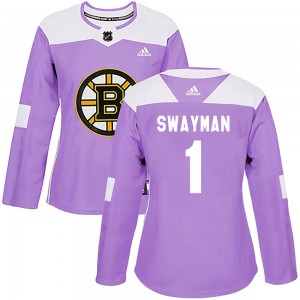 Women's Boston Bruins #1 Jeremy Swayman Adidas Authentic Fights Cancer Practice Jersey - Purple