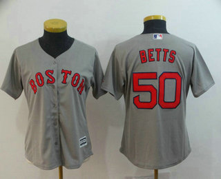 Women's Boston Red Sox #50 Mookie Betts Gray Road Stitched MLB Cool Base Jersey