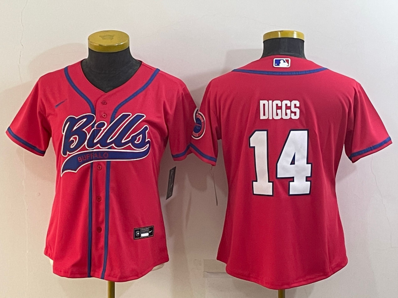 Women's Buffalo Bills #14 Stefon Diggs Red Stitched Cool Base Nike Baseball Jersey