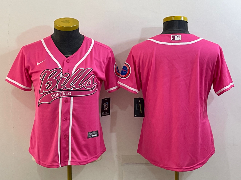 Women's Buffalo Bills Blank Pink With Patch Cool Base Stitched Baseball Jersey
