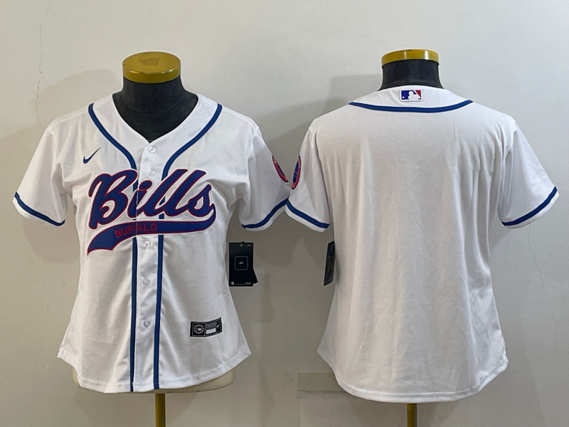 Women's Buffalo Bills Blank White With Patch Cool Base Stitched Baseball Jersey