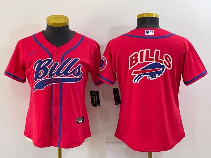 Women's Buffalo Bills Red Team Big Logo With Patch Cool Base Stitched Baseball Jersey