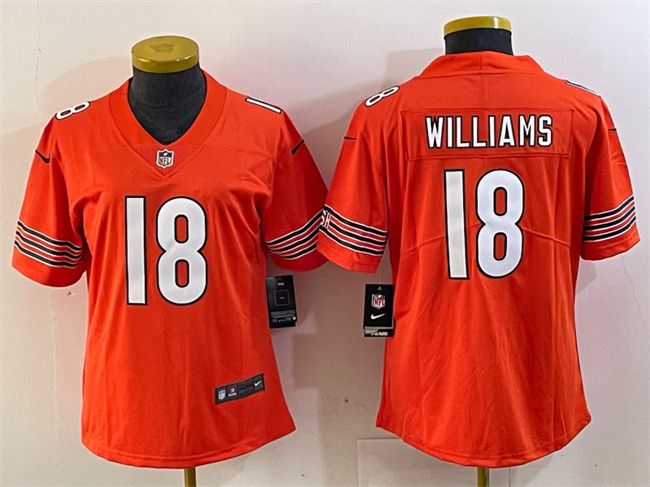 Women's Chicago Bears #18 Caleb Williams Orange 2024 Draft Vapor Football Stitched Jersey(Run Small)