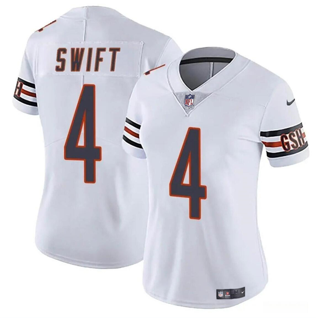 Women's Chicago Bears #4 D’Andre Swift White 2024 Vapor Football Stitched Jersey(Run Small)