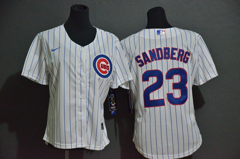 Women's Chicago Cubs #23 Ryne Sandberg White Stitched MLB Cool Base Nike Jersey