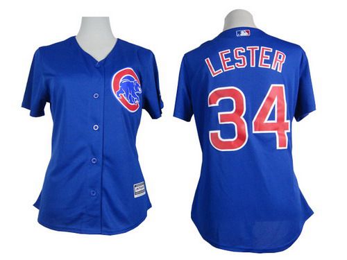 Women's Chicago Cubs #34 Jon Lester Blue Jersey