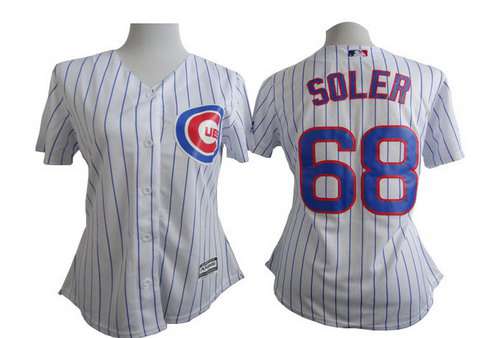 Women's Chicago Cubs #68 Jorge Soler White With Blue Pinstripe Jersey