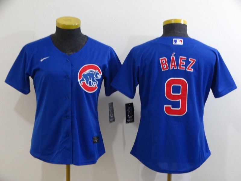 Women's Chicago Cubs #9 Javier Baez Blue Stitched MLB Cool Base Nike Jersey