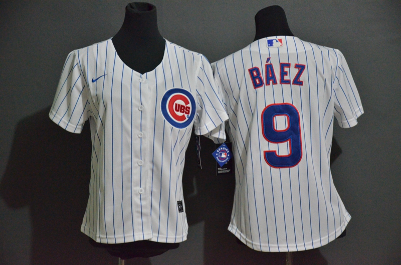 Women's Chicago Cubs #9 Javier Baez White Stitched MLB Cool Base Nike Jersey