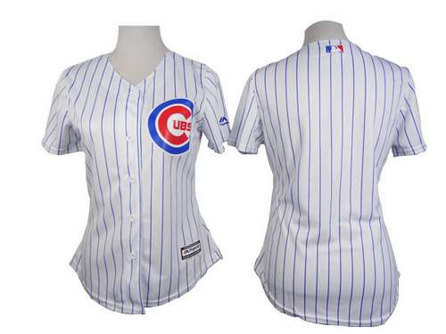 Women's Chicago Cubs Blank White With Blue Pinstripe Jersey