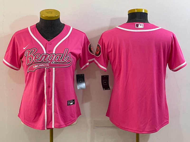 Women's Cincinnati Bengals Blank Pink With Patch Cool Base Stitched Baseball Jersey