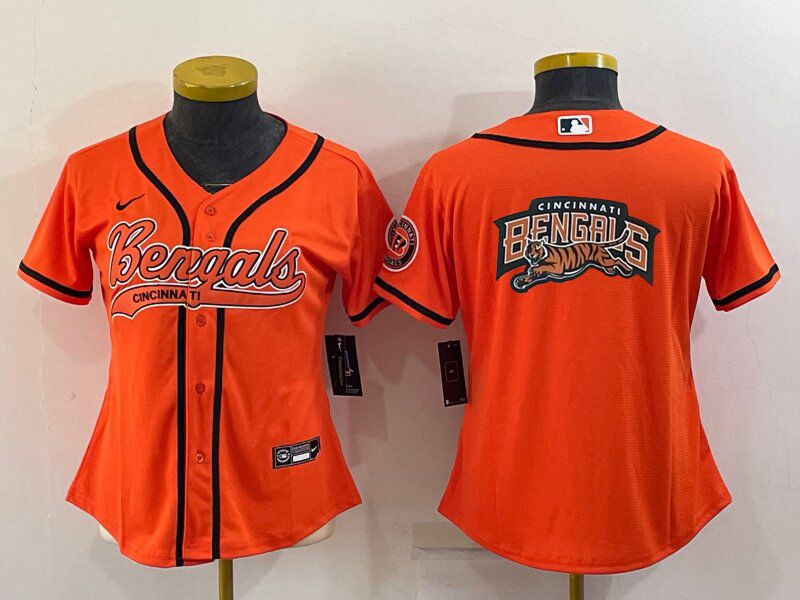 Women's Cincinnati Bengals Orange Team Big Logo With Patch Cool Base Stitched Baseball Jersey