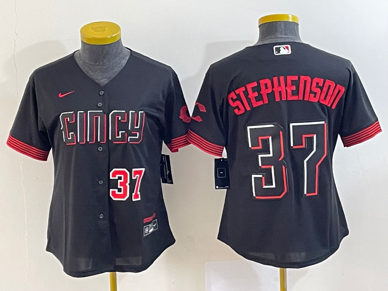 Women's Cincinnati Reds #37 Tyler Stephenson Number Black 2023 City Connect Cool Base Stitched Jersey